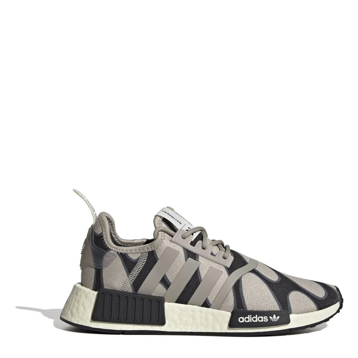 adidas Originals NMD R1 low top sneakers in black with white boost midsole and signature branding, casual footwear for everyday wear