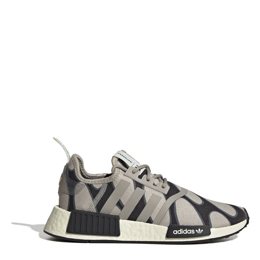 adidas Originals NMD R1 low top sneakers in black with white boost midsole and signature branding, casual footwear for everyday wear