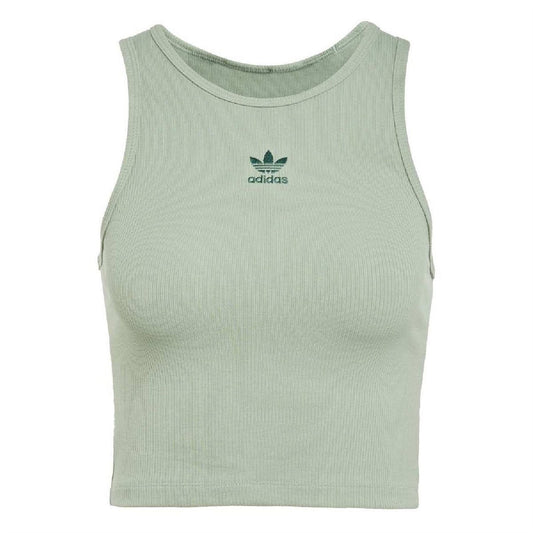 adidas Originals Wordmark Crew Neck Slim Fit Rib Tank top in black, featuring brand logo and ribbed crew neck design.