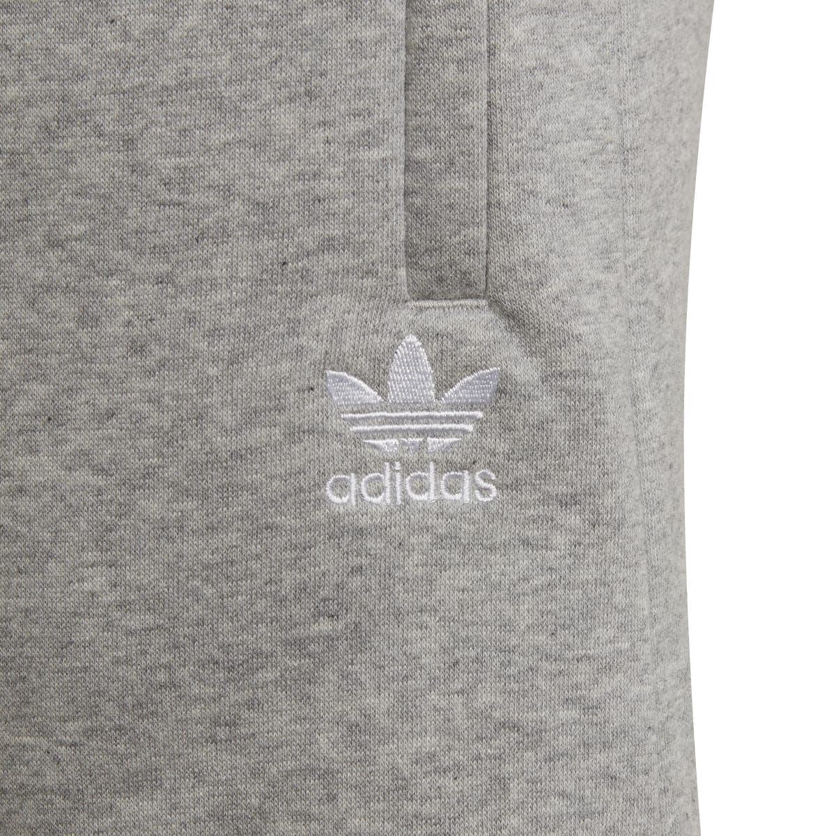 Grey junior shorts with Adidas trefoil logo print near the hem