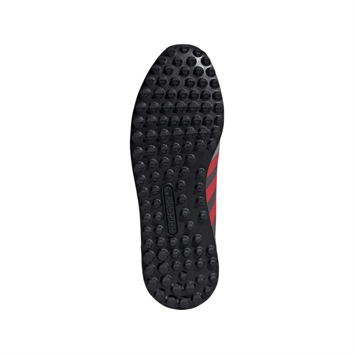 Black treaded outsole for adidas trainers with red accent stripe