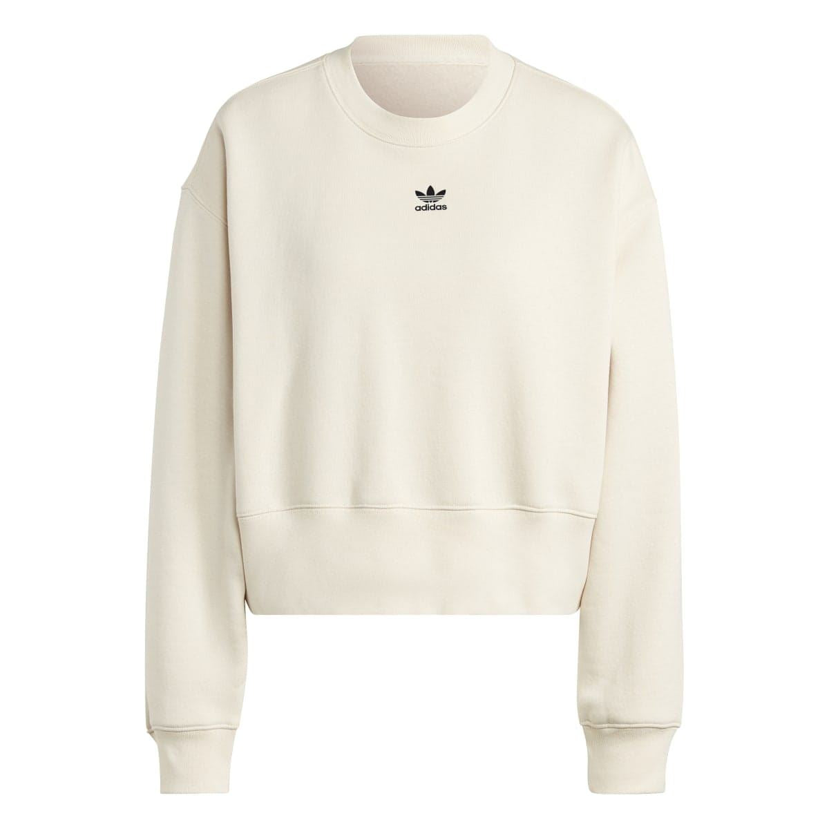 Off-white crewneck sweatshirt with adidas trefoil logo at center chest.