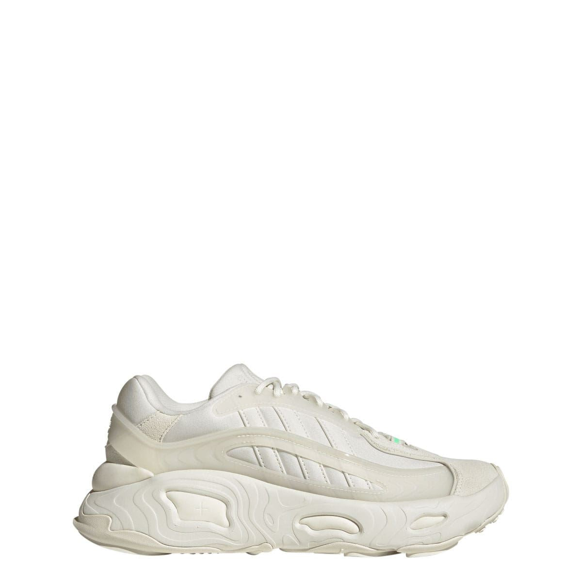 Off-white adidas Oznova low-top trainers, side profile with textured midsole detailing