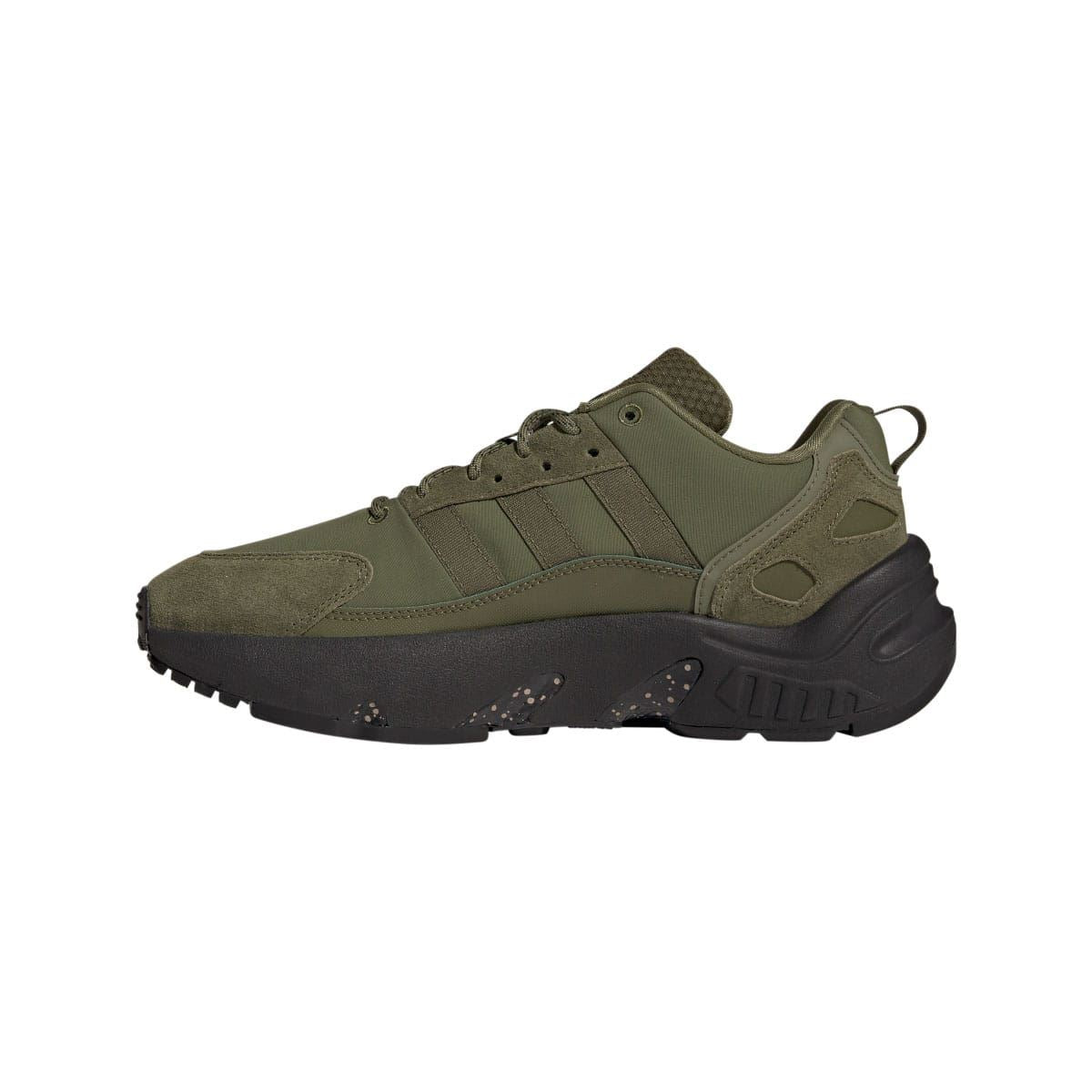 Olive suede-look low-top trainers with lace-up front and cushioned midsole