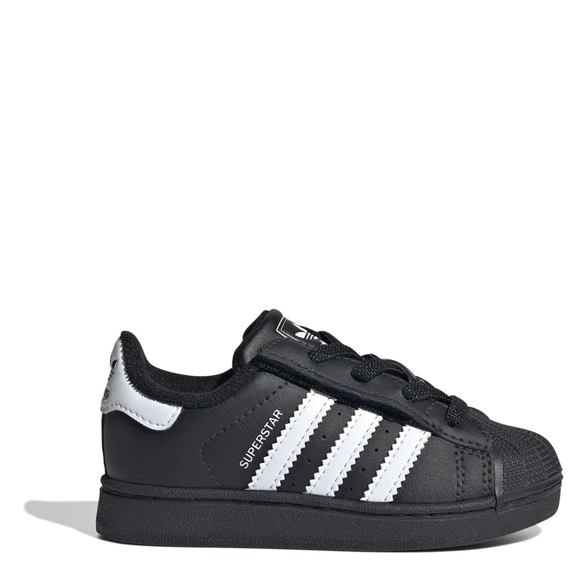 Kids adidas Superstar II sneakers, black with white stripes and side panel accents