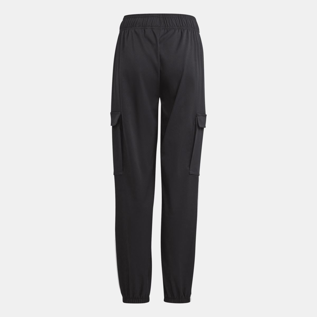 Black kids cargo jogger trousers, elastic waistband with side cargo pocket details