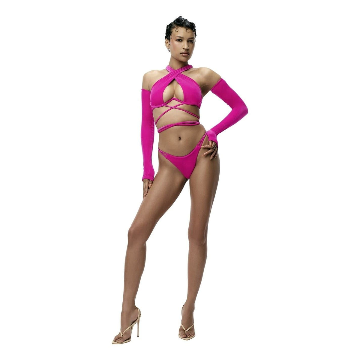 adidas Originals Ivy Park lace-up bikini top in swimwear, featuring adjustable straps and sporty design for active beachwear.