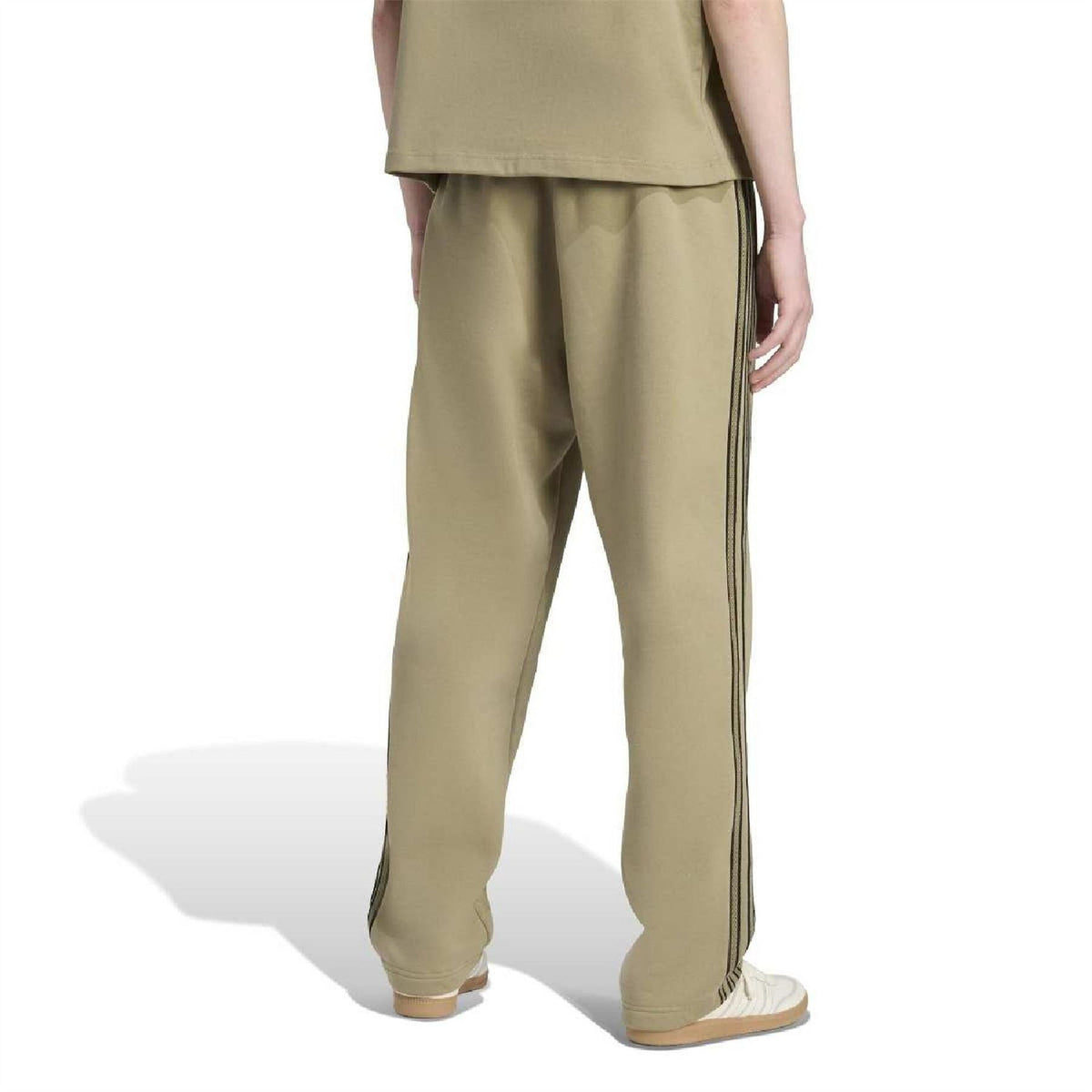Olive-green tapered joggers with long dark side stripe detailing