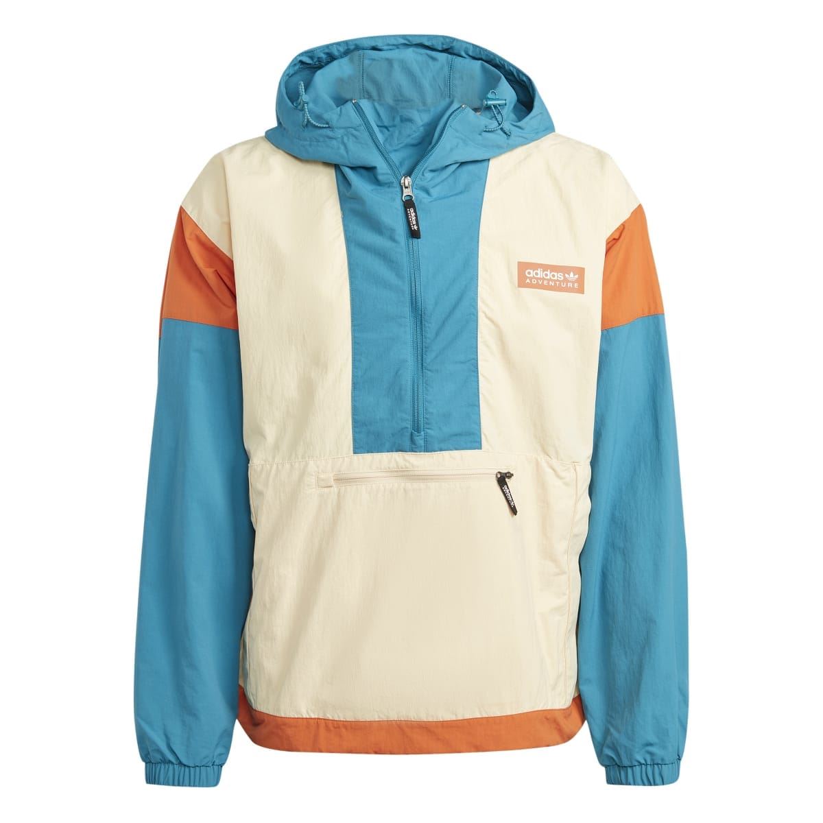adidas Originals windbreaker jacket with hood, full zip, and two-tone color blocks