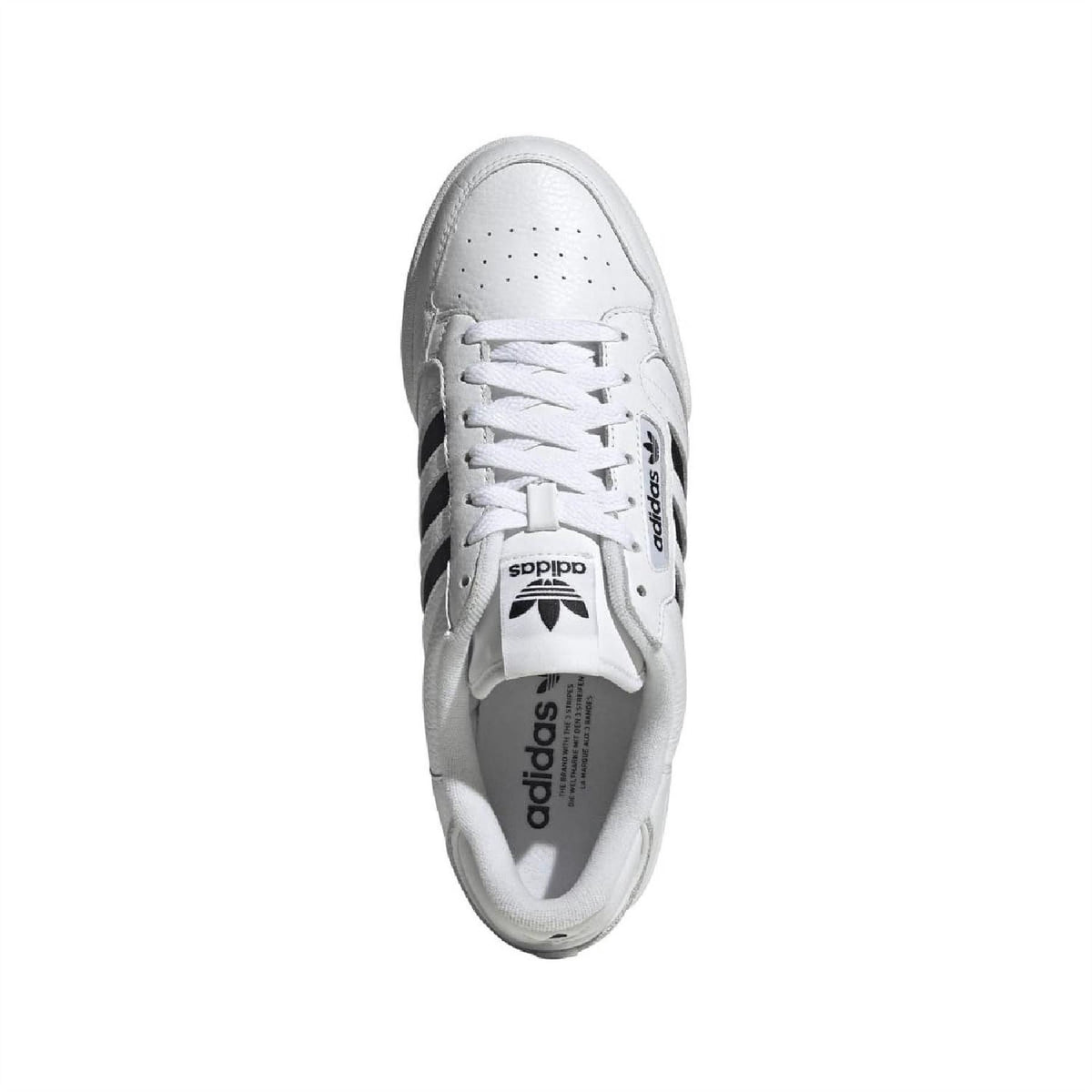 adidas Originals Continental 80 Stripes trainers showing classic white sneakers with blue stripes and retro design