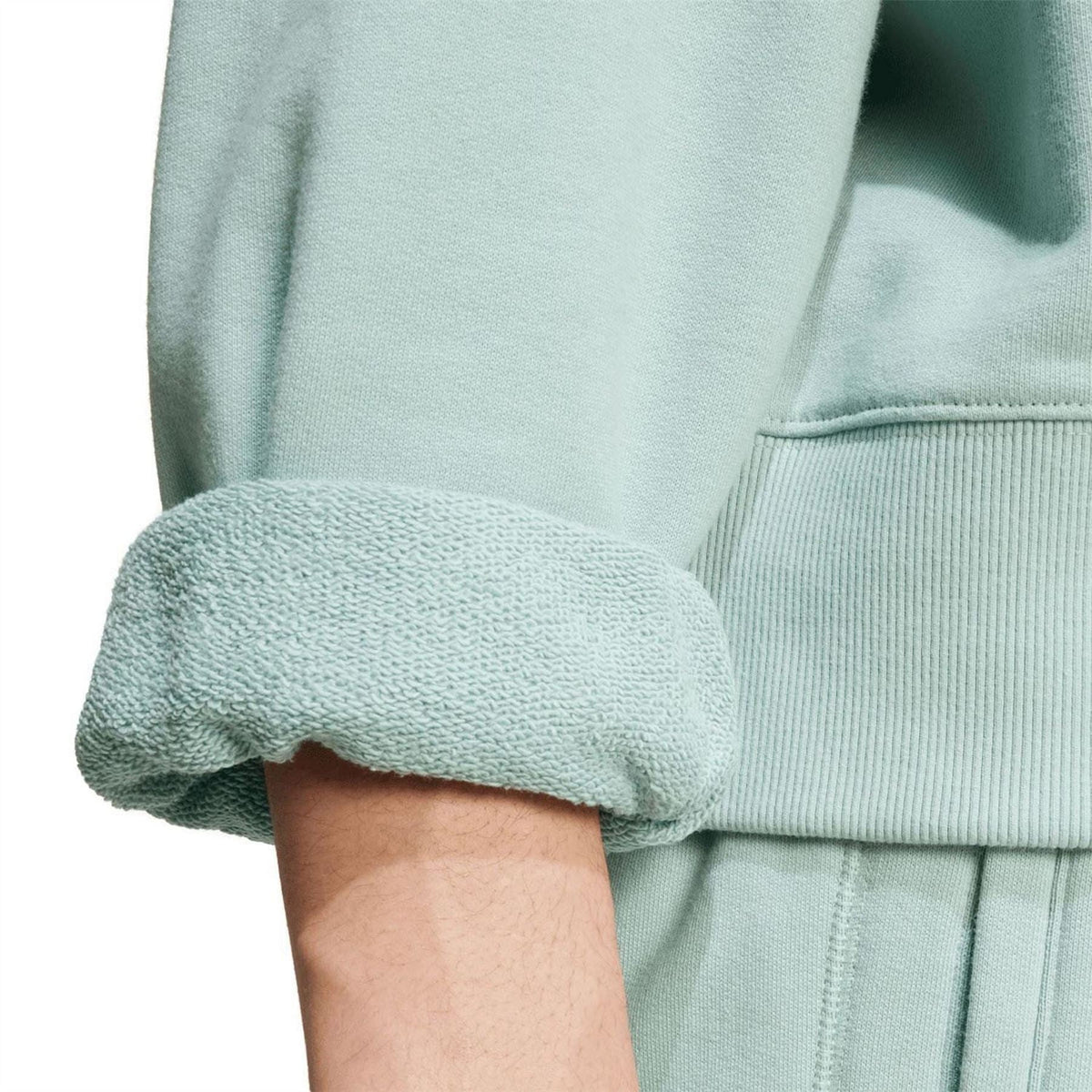 Light green hoodie sleeve with ribbed cuff and ribbed hem