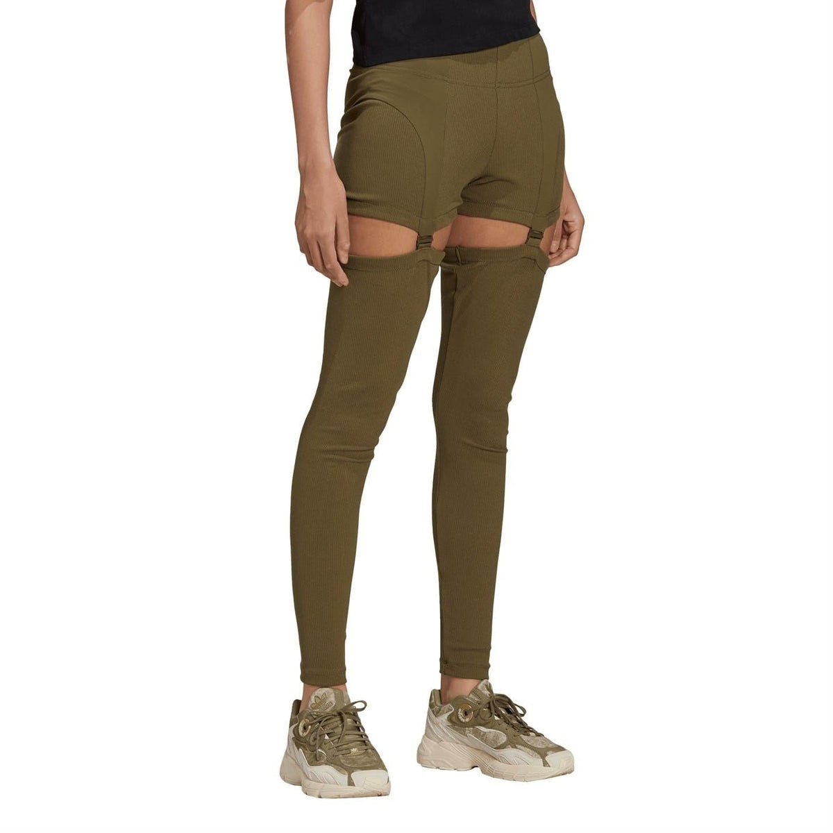 adidas Originals olive leggings with thigh cutout and ribbed cuffs