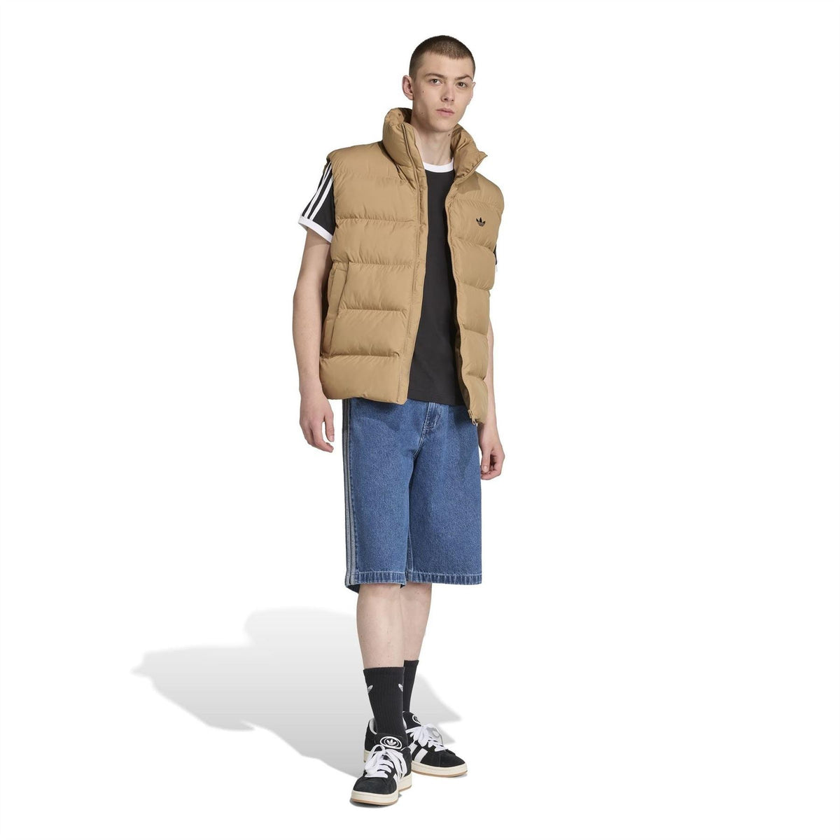 adidas Originals brown hooded puffer gilet with full zip and side pockets