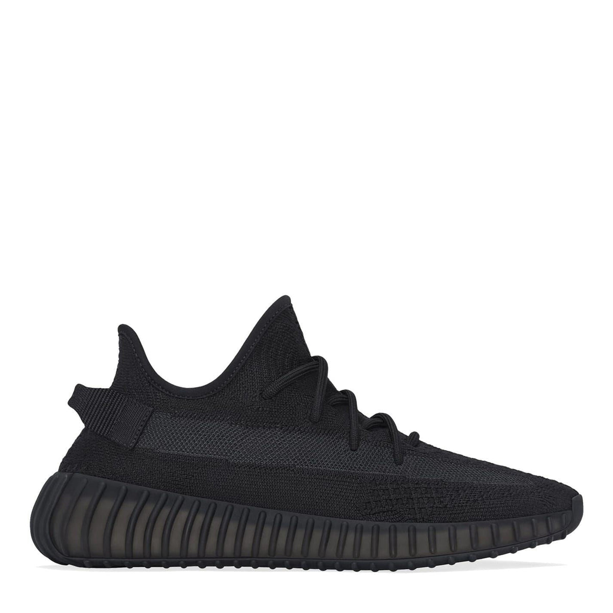adidas Originals Yeezy Boost low-top sneakers, black knit upper and ribbed rubber sole