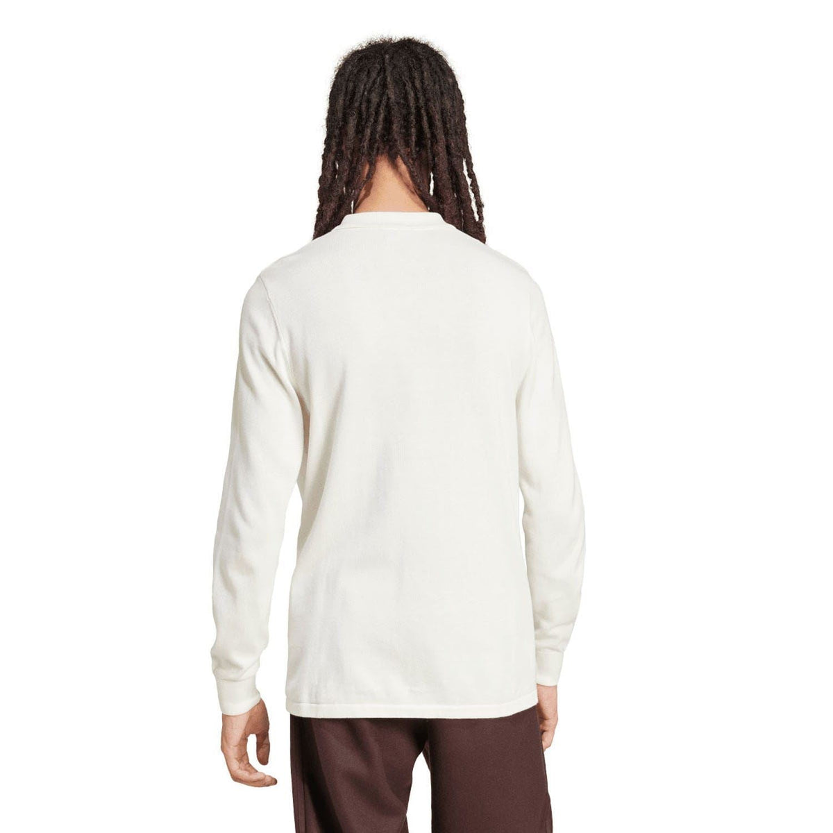 Off-white long-sleeve polo shirt back view with straight hem