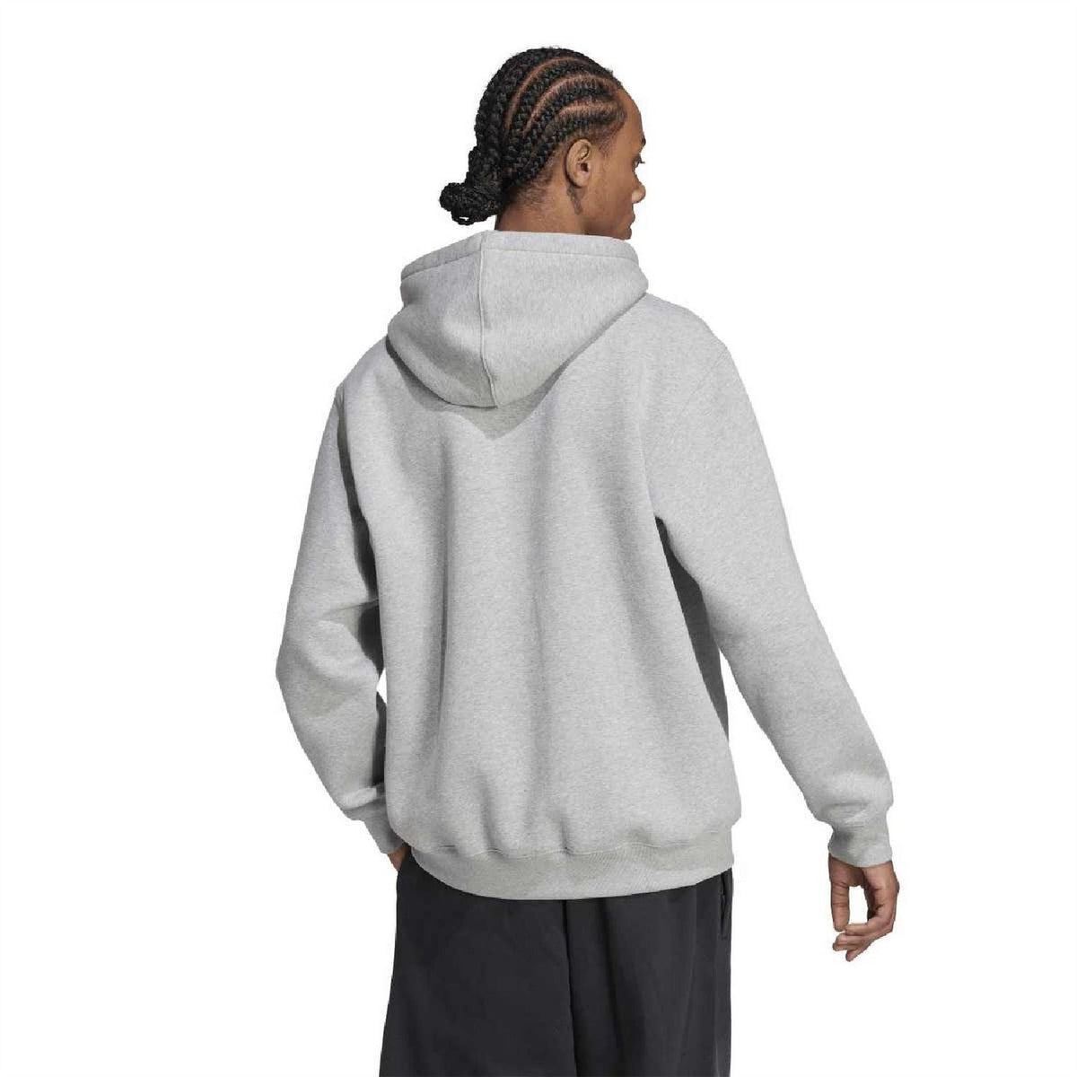 Grey hoodie with drawstring hood and plain back