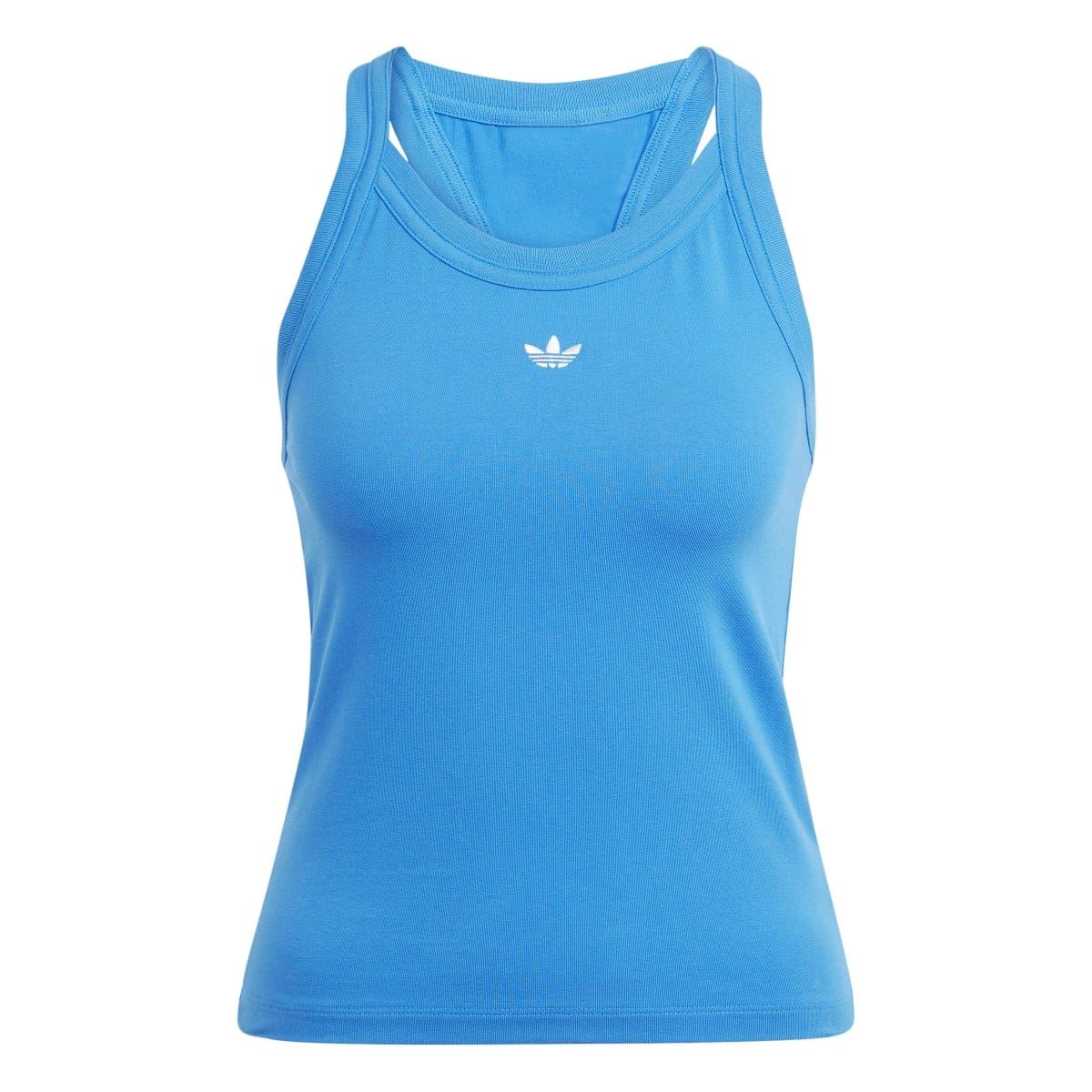 Blue adidas Originals tank top, sleeveless crew neck with trefoil logo