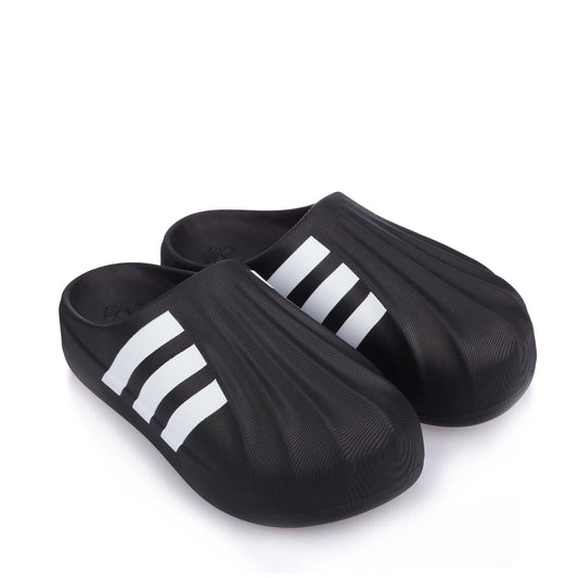 adidas adiFOM Superstar mule shoes, black knit upper with white triple stripe logos