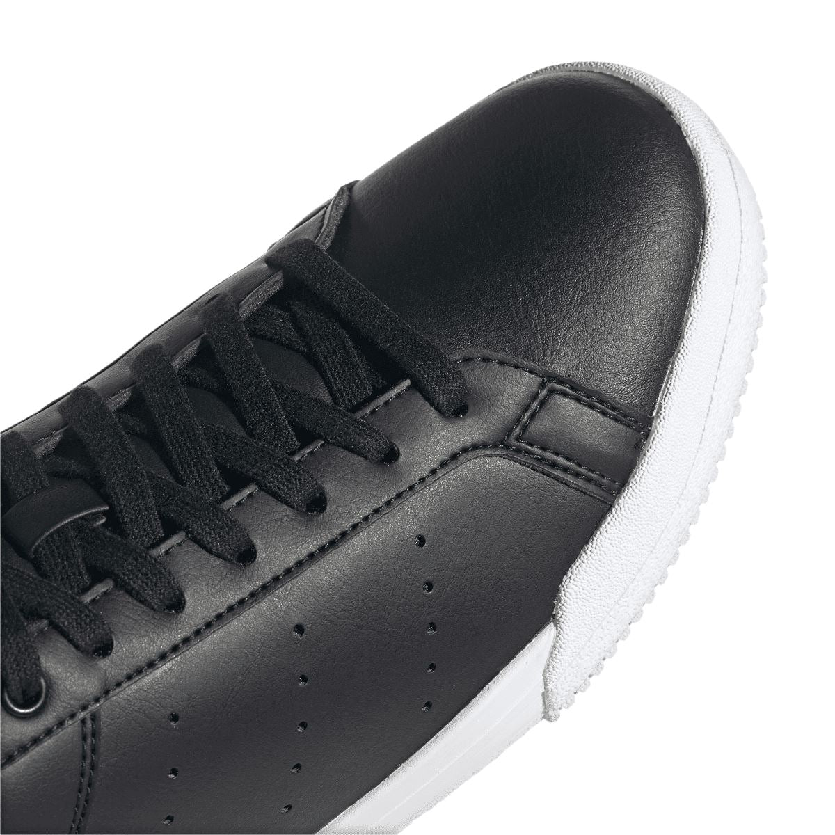 adidas Court Tourino black trainers close-up of lace panel and perforated toe
