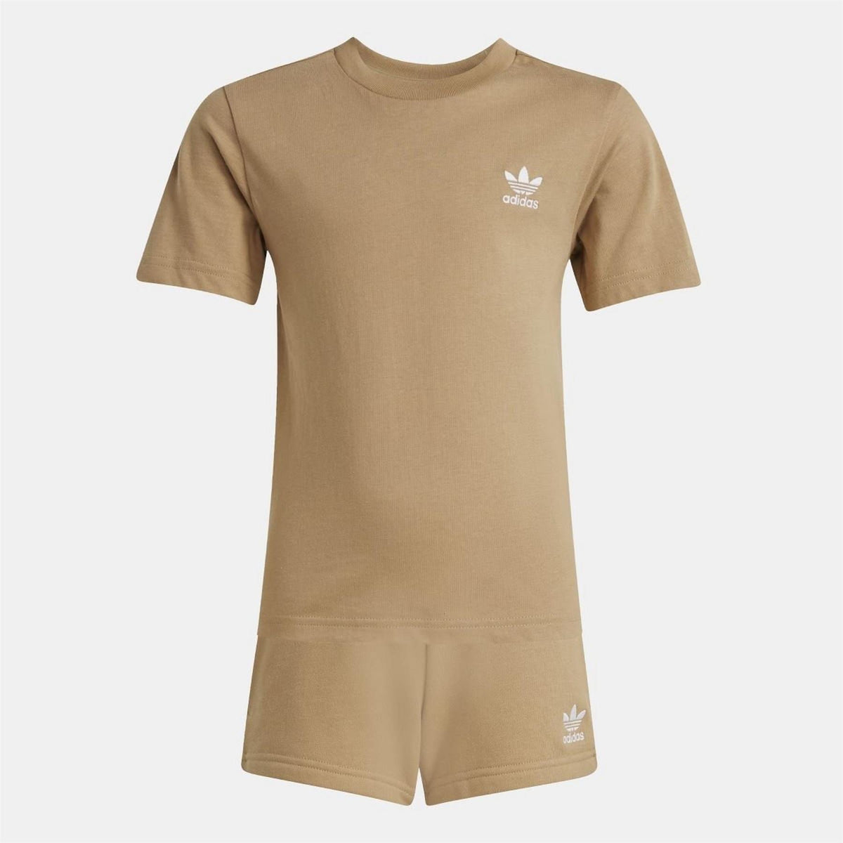 Brown adidas T-shirt and shorts set with crew neck and small trefoil logo