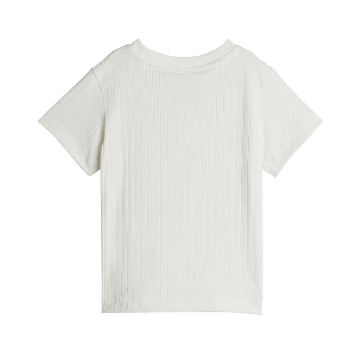 White vertical-rib O-neck T-shirt with short sleeves