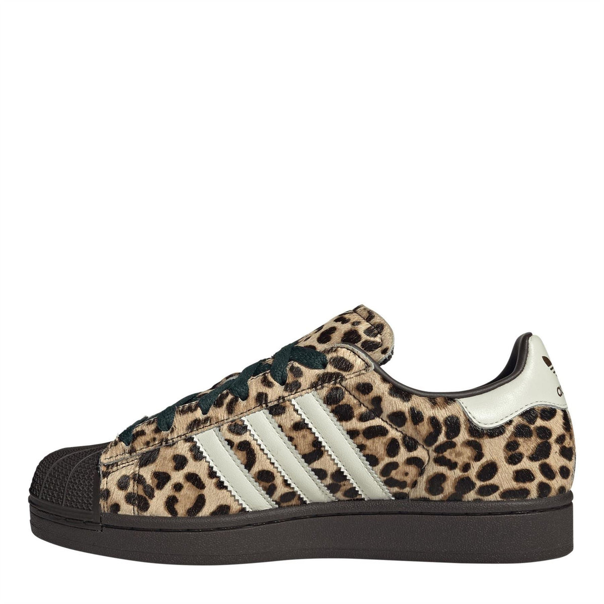 adidas Originals Superstar II sneakers, leopard pattern with white stripes and black rubber sole