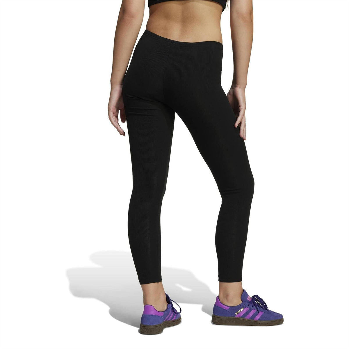 Black adidas Originals ribbed leggings, ankle-length with logo on hip