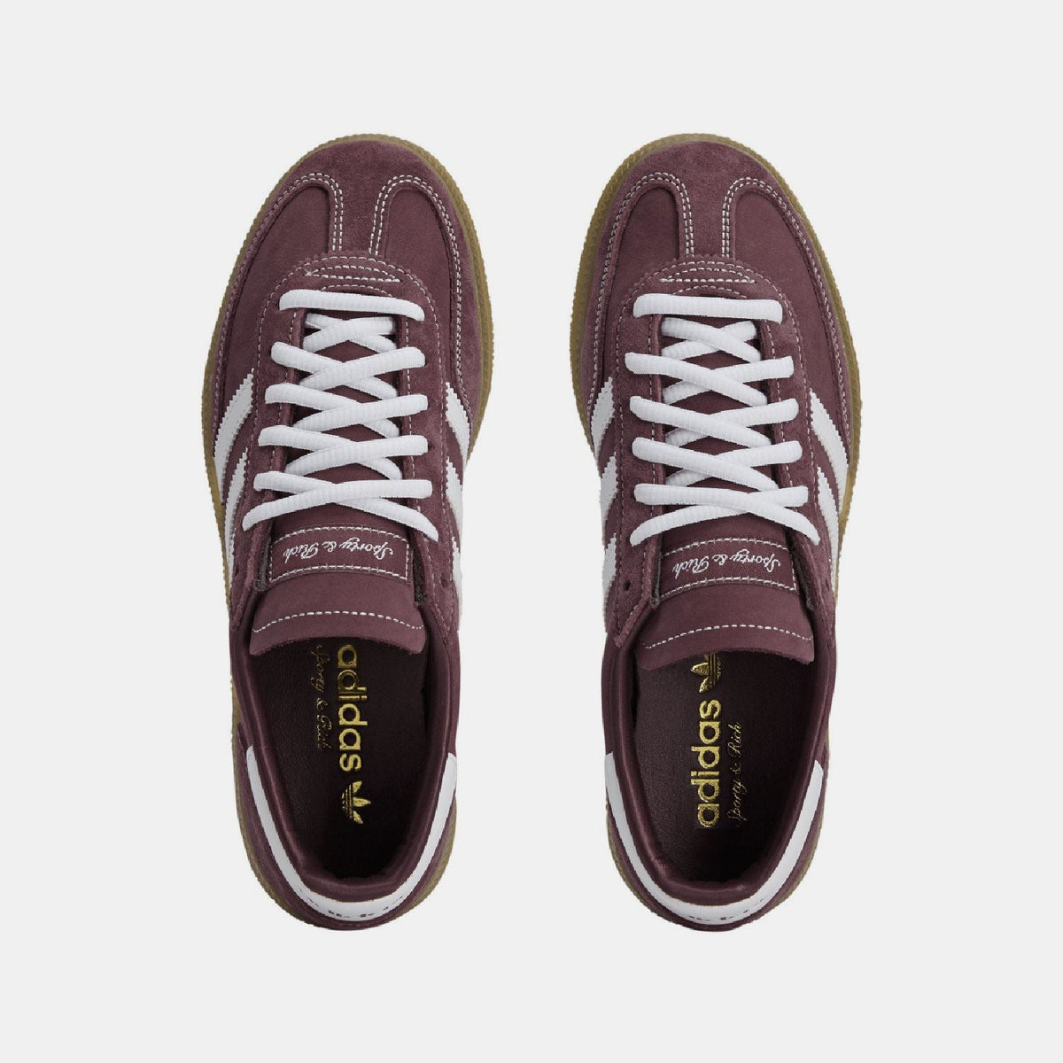 Burgundy adidas Spezial low-top sneakers, white laces, suede tongue and collar, gum sole