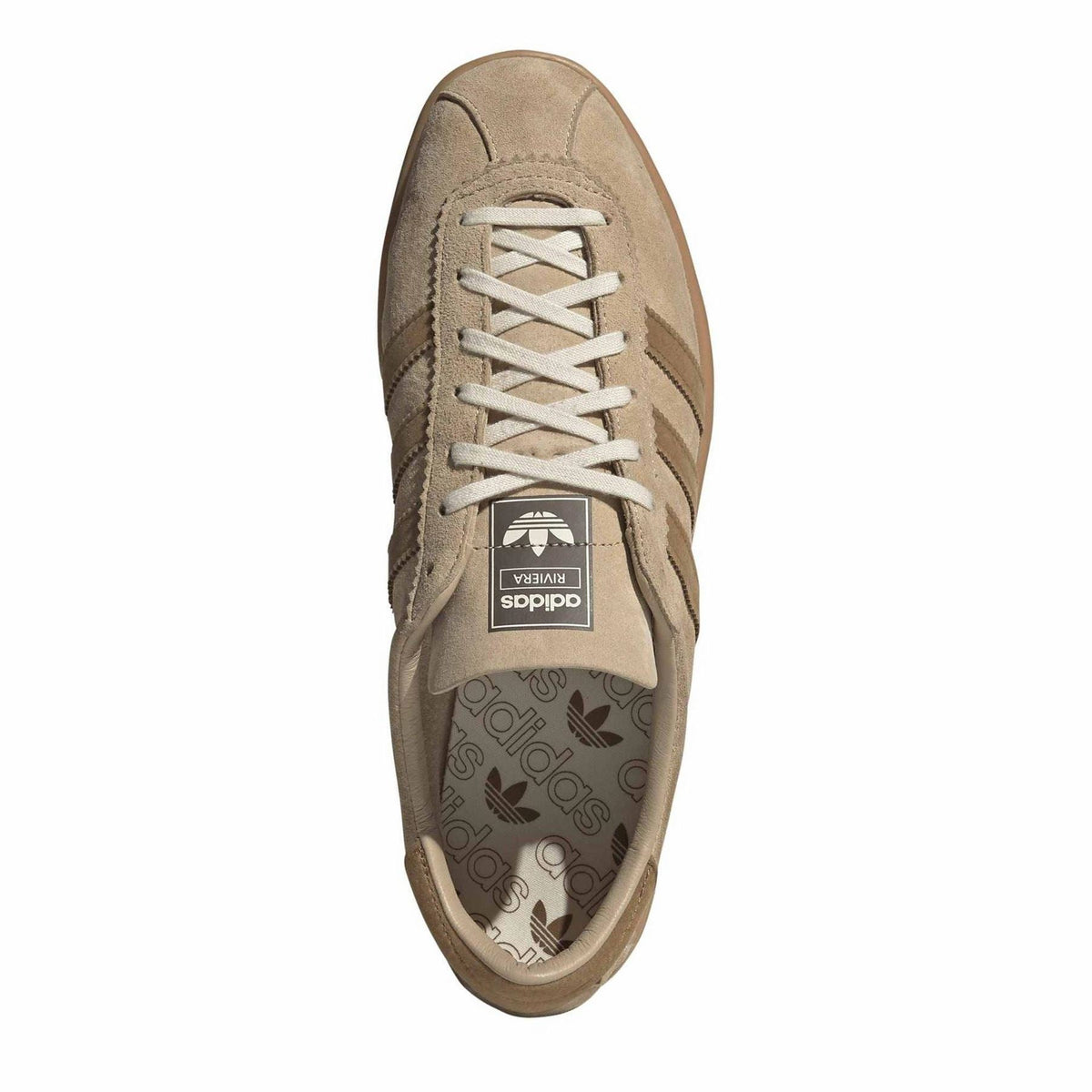 adidas Originals suede low-top sneakers, front view with lace-up and logo on tongue