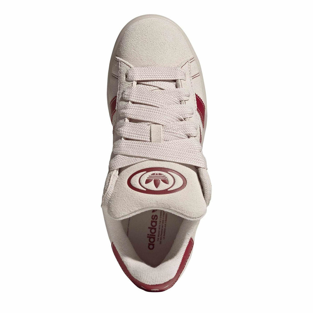 adidas Originals sneakers, light beige leather upper with maroon heel and lace accents
