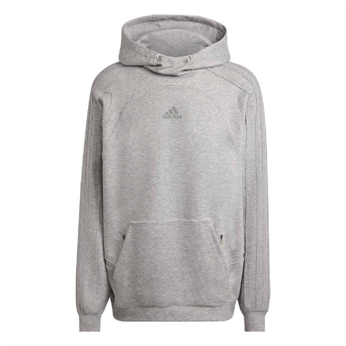 Grey adidas Originals pullover hoodie with hood and kangaroo pocket, raglan sleeves