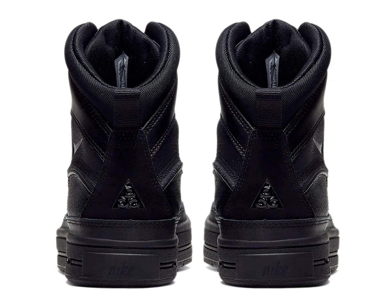 Kids' Nike Woodside 2 High black high-top boots, rear view with cushioned collar