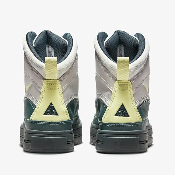 Kids high-top sneaker heels with neon green pull tab and green side panels