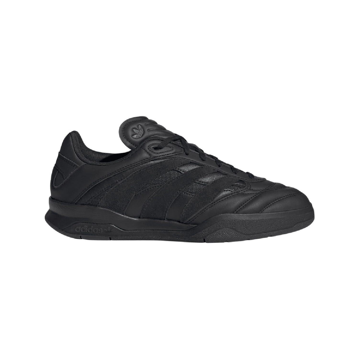 Black lace-up trainers with molded heel cup and textured side panels