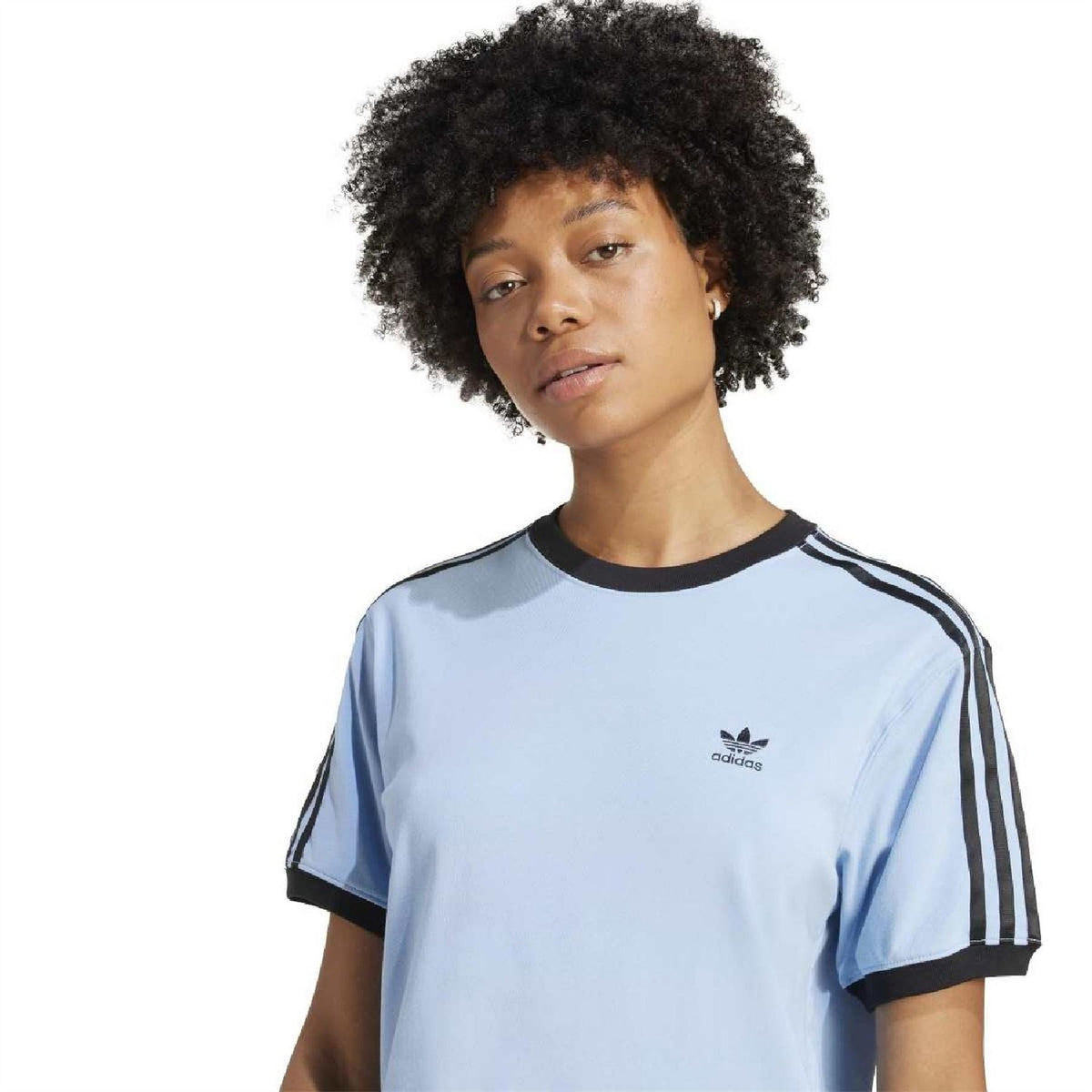 ash blue adidas Originals jersey T-shirt with small adidas logo at chest and black trim