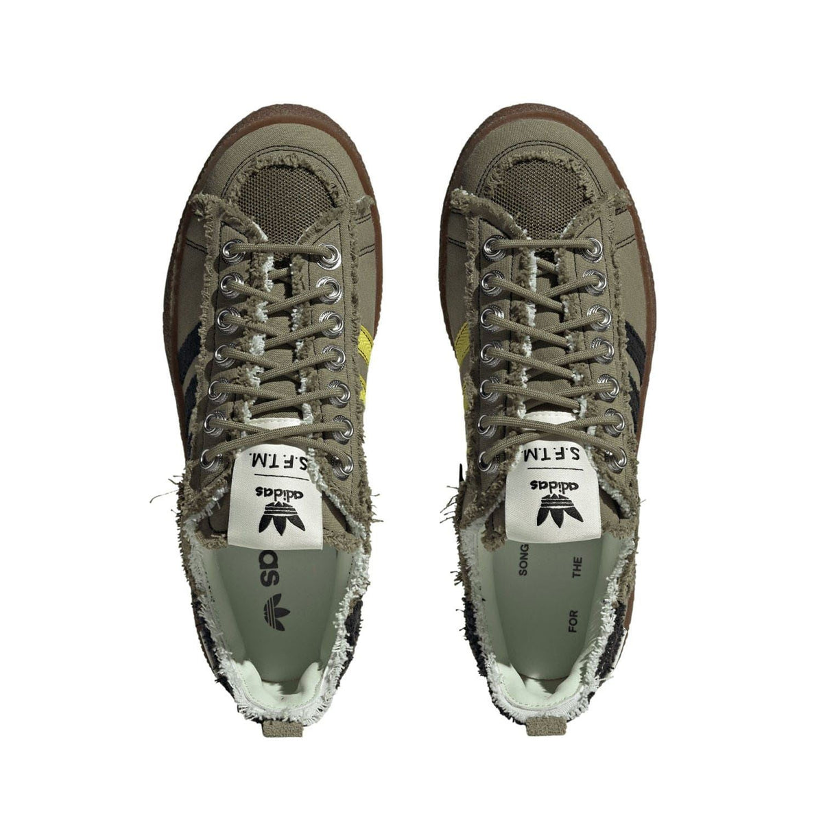 adidas Originals Campus 80s trainers lace-up front view with S.F.T.M tongue label
