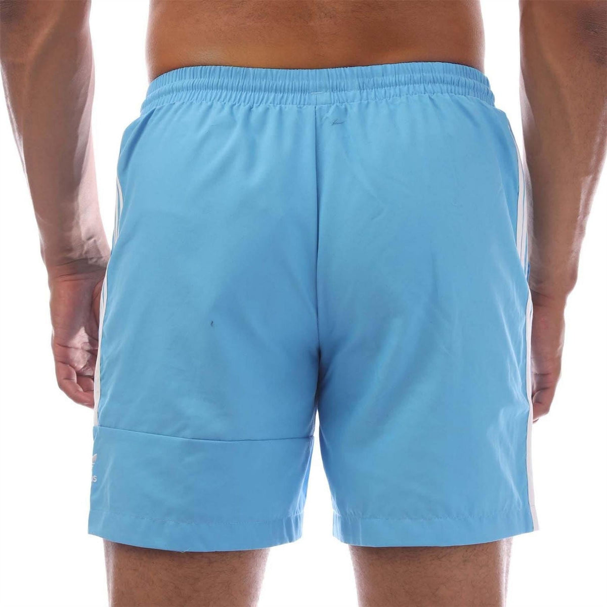 adidas Originals Lock Up swim shorts in navy with white branding and adjustable waistband, suitable for swimming and beachwear