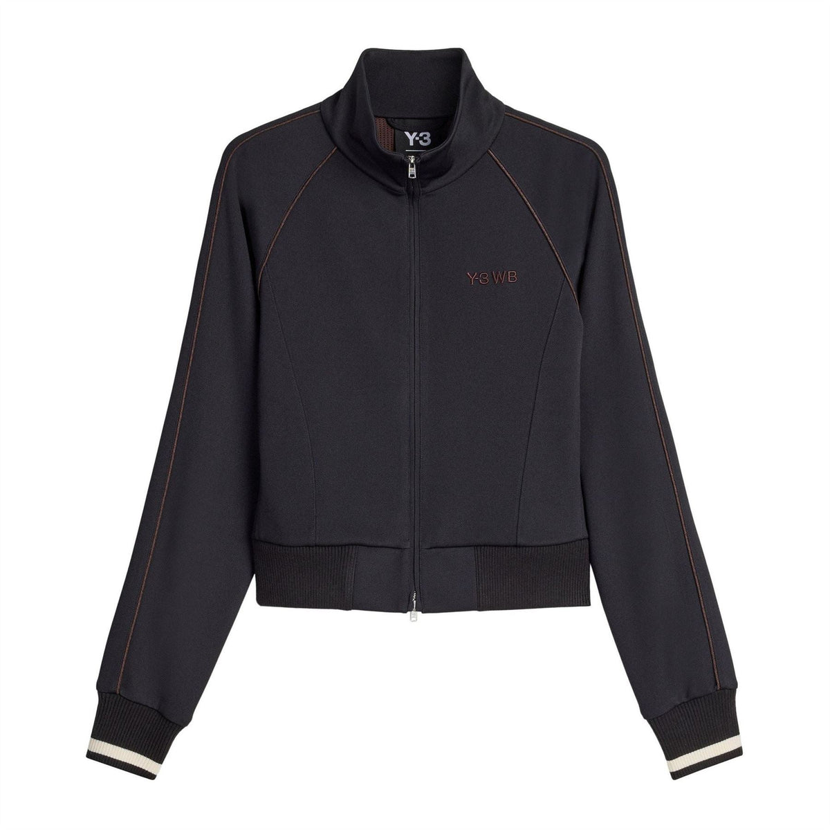 Black track jacket with full zip, stand collar, ribbed hem and cuffs, Y3 WB logo