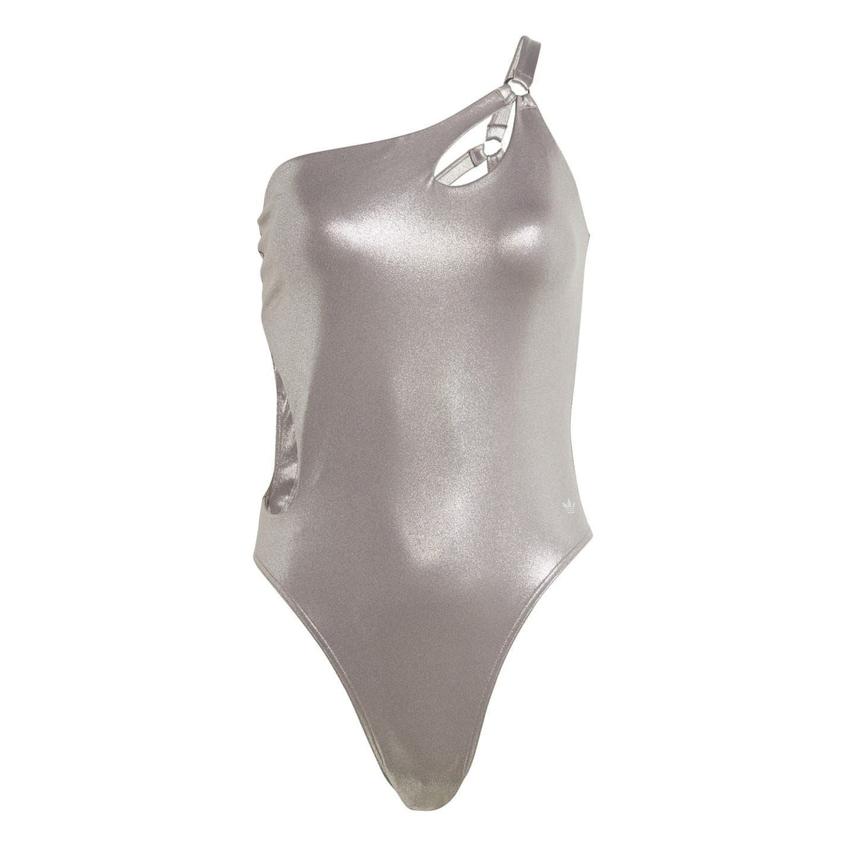 adidas Originals charcoal metallic slim-fit one-shoulder swimsuit with chest cutout