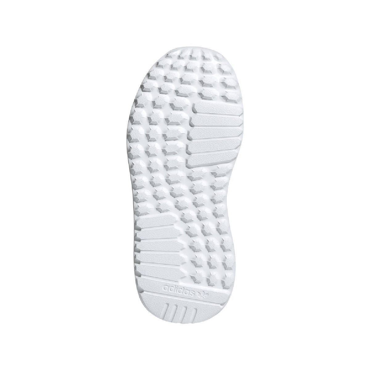 White rubber outsole with traction tread for kids grey trainer shoes