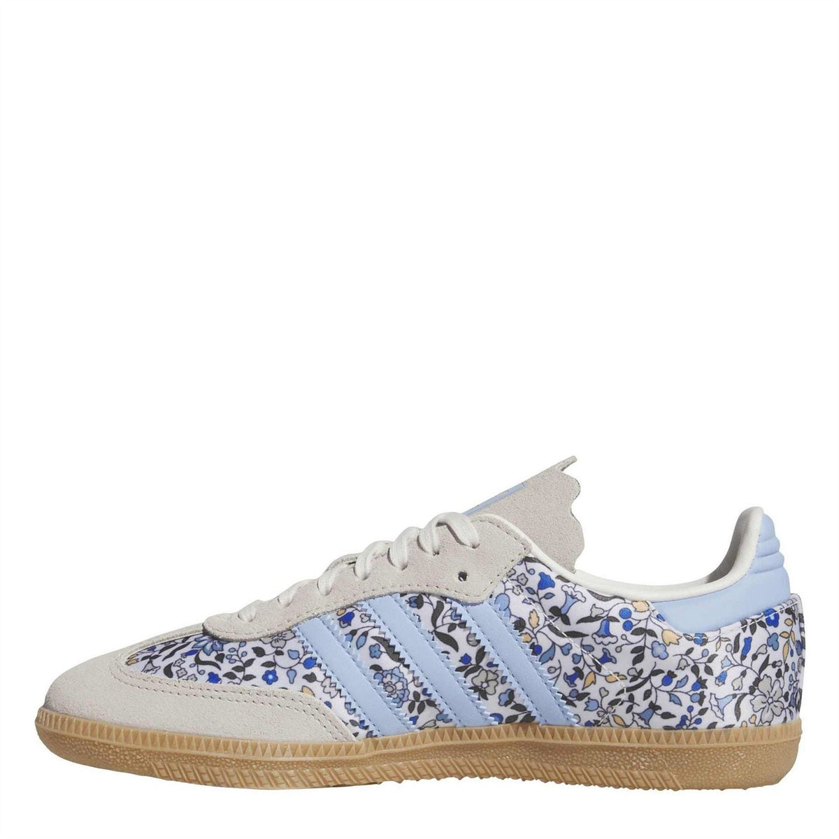 Juniors' Samba sneakers, white upper with blue floral side, lace-up front, gum sole