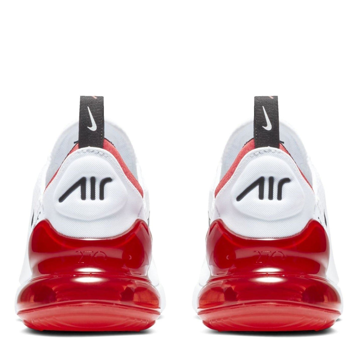 White Air Max 270 trainers with red heel Air unit and black heel label