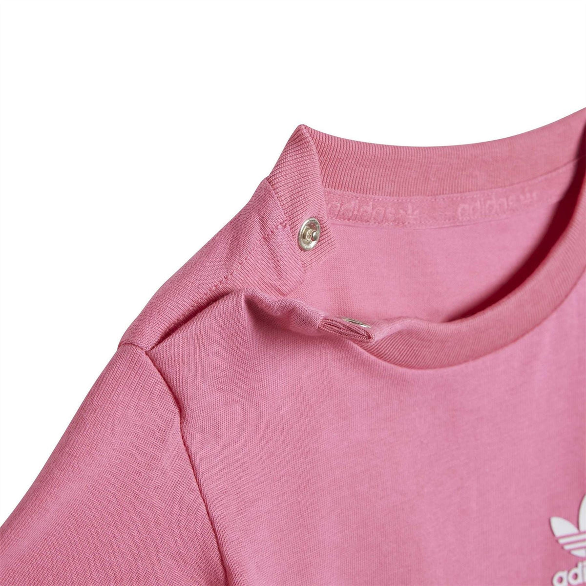 Infants pink T-shirt neckline with snap detail and adidas logo