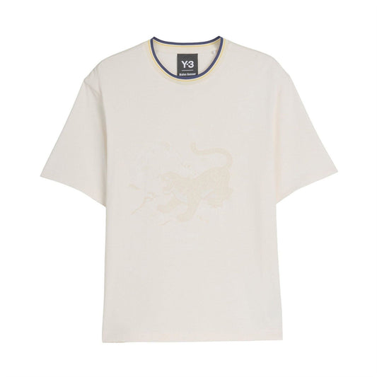 Men's chalk white crew-neck T-shirt with Y-3 graphic print on chest