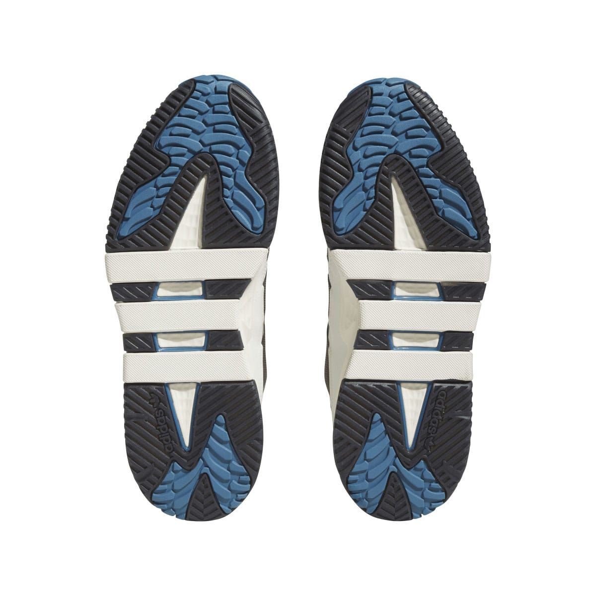 Niteball low-top sneakers, outsole view with blue tread and dark rubber edges