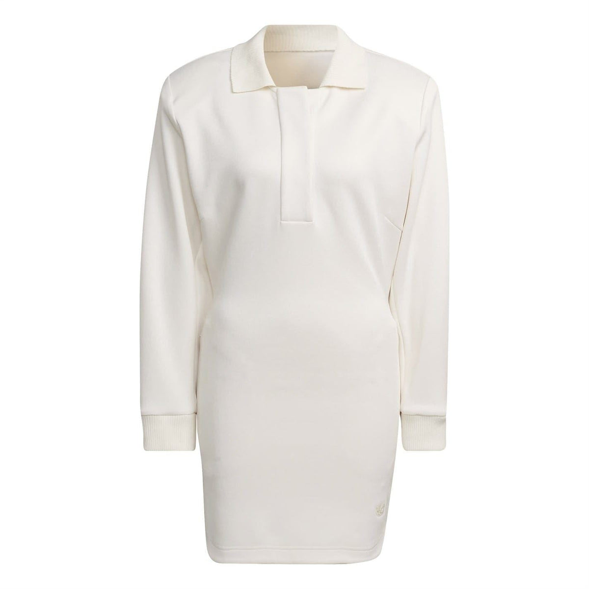 adidas Originals collared mini shirtdress, chalk white, long sleeves, button placket