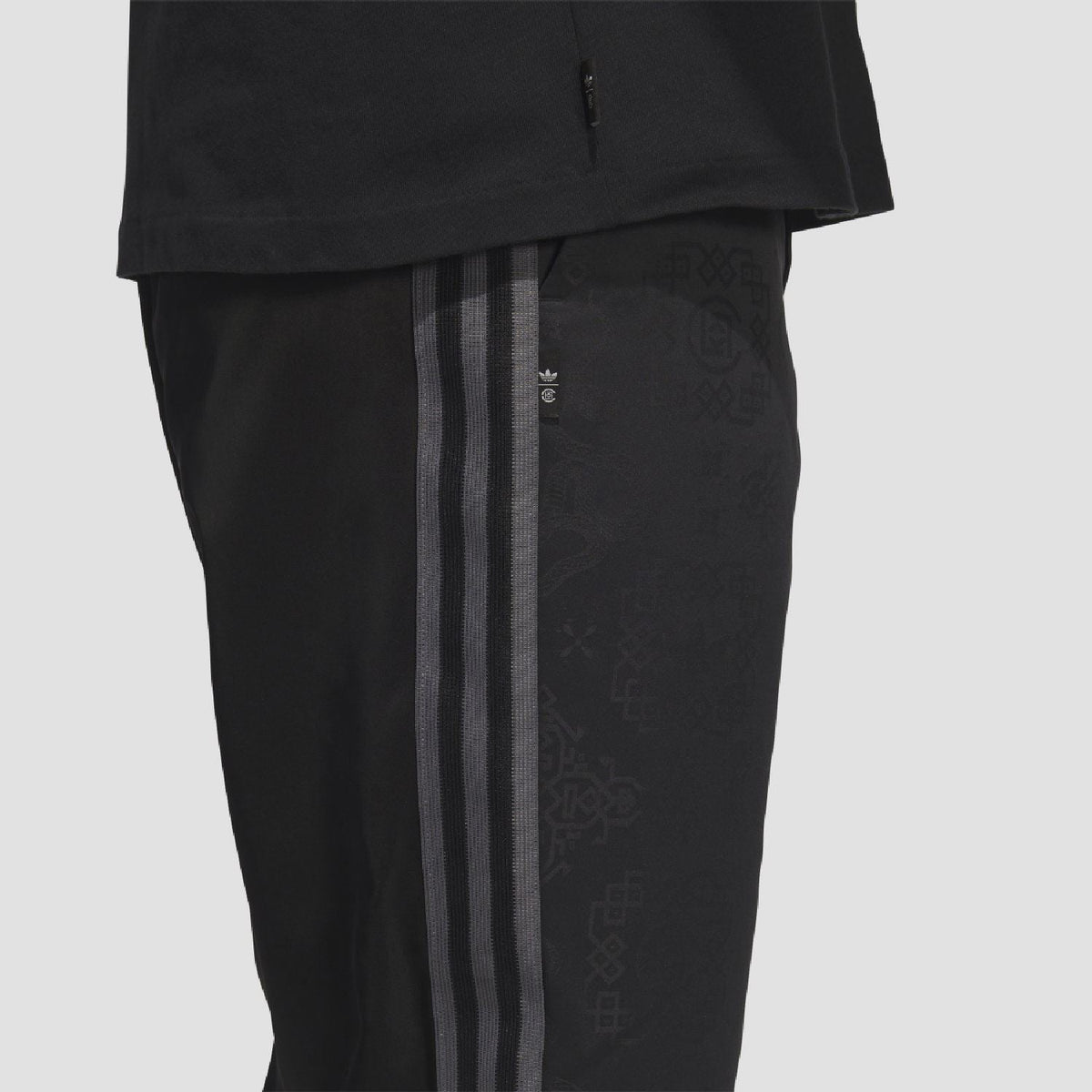 adidas Originals black tracksuit bottoms side detail with vertical stripe panel