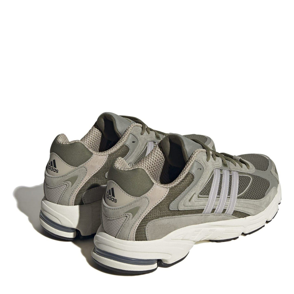 adidas low-top sneakers with mesh and suede uppers, gray with off-white midsole