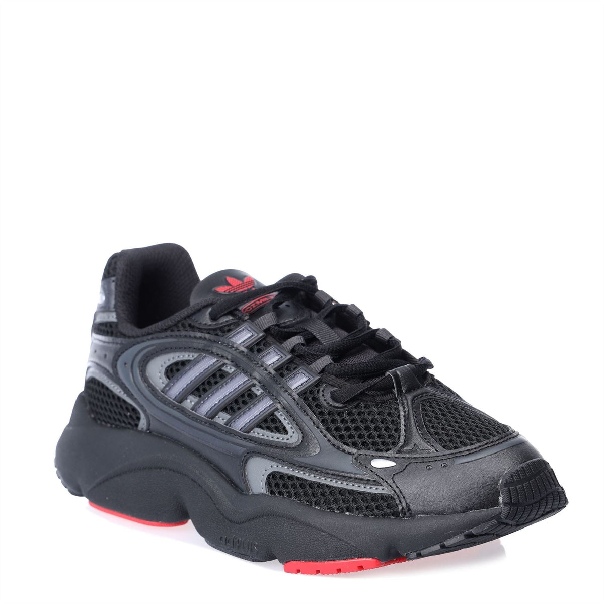 adidas Juniors Ozmillen black and silver lace-up trainers with red outsole