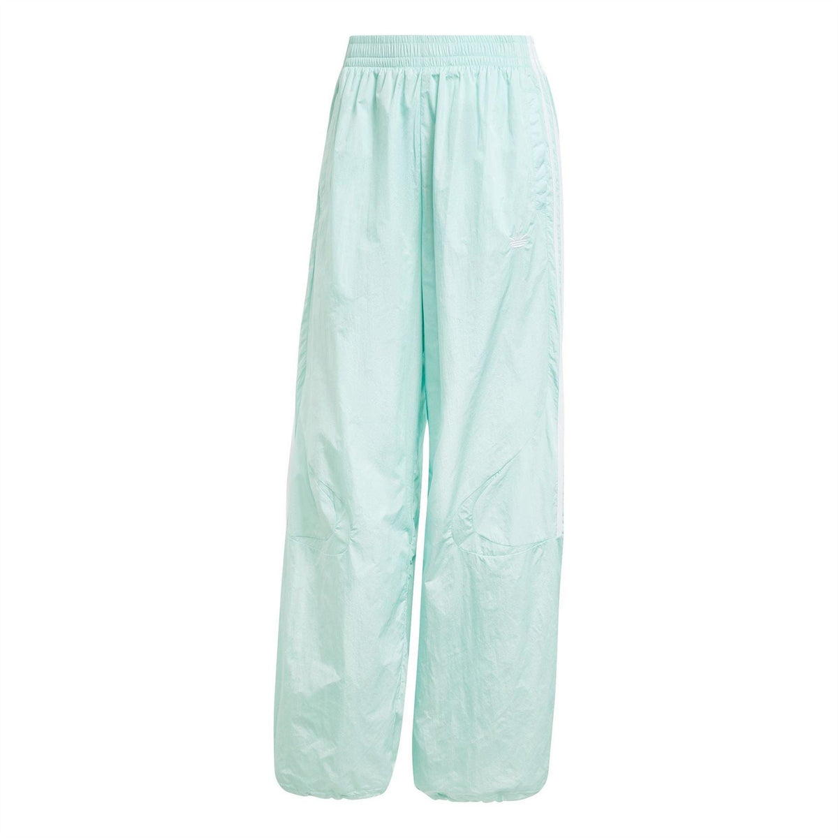 Light aqua track pants with elastic waist and side stripe detail, relaxed fit